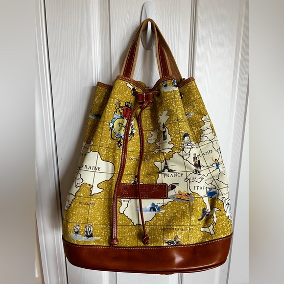 Leather, Sling Drawstring Tote Bag. Map Print. Travel by Sharif, Original 1827. - Picture 3 of 17